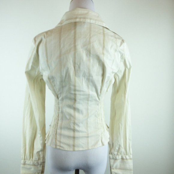 BEBE beige white stripe long sleeve button up shirt top NWT mod 70s vibe S - Picture 4 of 6